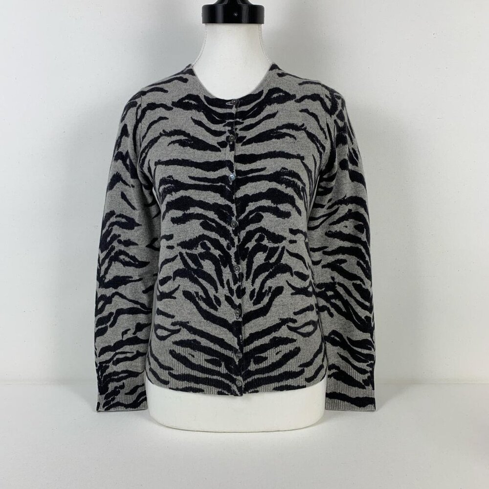 Only Mine Stylish Black & Grey Zebra Print Cashmere Cardigan Sweater